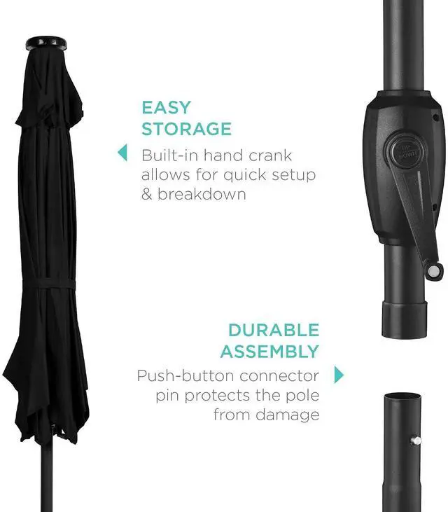 Alt view image 6 of 7 - 7.5ft Solar Umbrella LED Lighted Patio Umbrella, Table Market Umbrella with Tilt and Crank, Outdoor Umbrella for Garden, Deck, Backyard, Pool and Beach - Black