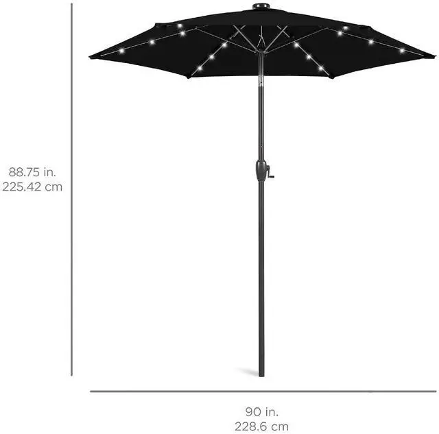 Alt view image 7 of 7 - 7.5ft Solar Umbrella LED Lighted Patio Umbrella, Table Market Umbrella with Tilt and Crank, Outdoor Umbrella for Garden, Deck, Backyard, Pool and Beach - Black