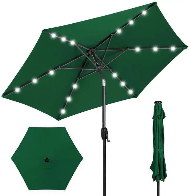 Main image of 7.5ft Solar Umbrella LED Lighted Patio Umbrella, Table Market Umbrella with Tilt and Crank, Outdoor Umbrella for Garden, Deck, Backyard, Pool and Beach - Green
