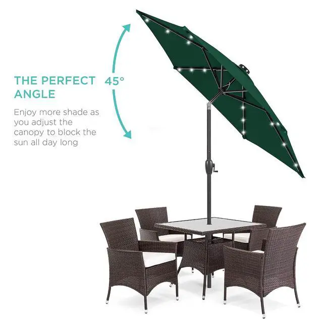 Alt view image 2 of 7 - 7.5ft Solar Umbrella LED Lighted Patio Umbrella, Table Market Umbrella with Tilt and Crank, Outdoor Umbrella for Garden, Deck, Backyard, Pool and Beach - Green