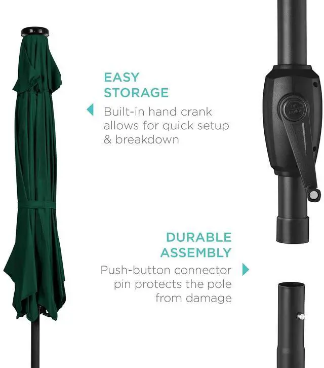 Alt view image 6 of 7 - 7.5ft Solar Umbrella LED Lighted Patio Umbrella, Table Market Umbrella with Tilt and Crank, Outdoor Umbrella for Garden, Deck, Backyard, Pool and Beach - Green