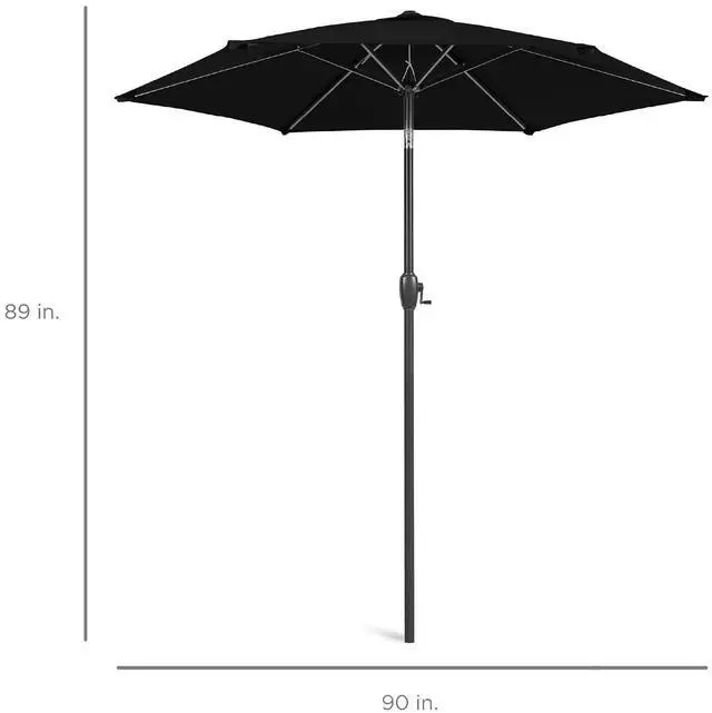 Alt view image 7 of 7 - 7.5ft Heavy-Duty Round Outdoor Market Table Patio Umbrella w/Steel Pole, Push Button Tilt, Easy Crank Lift - Black