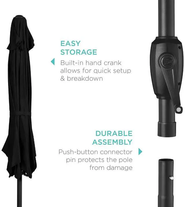 Alt view image 6 of 7 - 7.5ft Heavy-Duty Round Outdoor Market Table Patio Umbrella w/Steel Pole, Push Button Tilt, Easy Crank Lift - Black