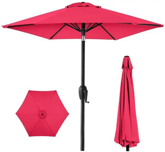 Main image of 7.5ft Heavy-Duty Round Outdoor Market Table Patio Umbrella w/Steel Pole, Push Button Tilt, Easy Crank Lift - Hot Pink