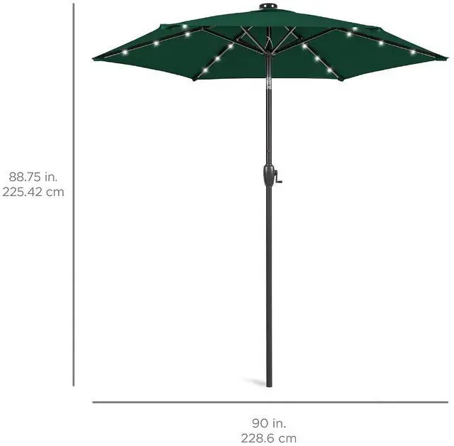 Alt view image 7 of 7 - 7.5ft Solar Umbrella LED Lighted Patio Umbrella, Table Market Umbrella with Tilt and Crank, Outdoor Umbrella for Garden, Deck, Backyard, Pool and Beach - Green