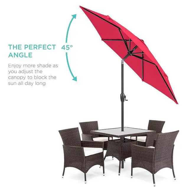 Alt view image 2 of 7 - 7.5ft Heavy-Duty Round Outdoor Market Table Patio Umbrella w/Steel Pole, Push Button Tilt, Easy Crank Lift - Hot Pink