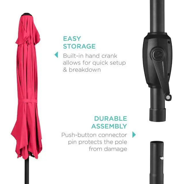 Alt view image 6 of 7 - 7.5ft Heavy-Duty Round Outdoor Market Table Patio Umbrella w/Steel Pole, Push Button Tilt, Easy Crank Lift - Hot Pink