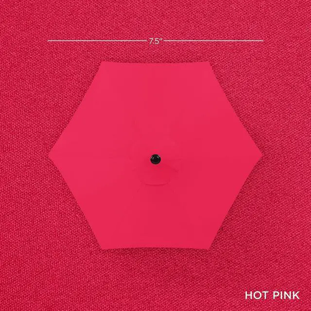 Alt view image 4 of 7 - 7.5ft Heavy-Duty Round Outdoor Market Table Patio Umbrella w/Steel Pole, Push Button Tilt, Easy Crank Lift - Hot Pink