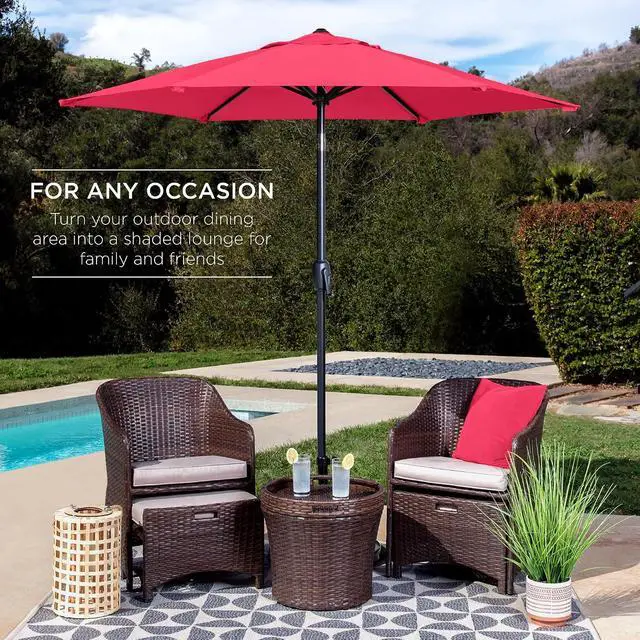 Alt view image 3 of 7 - 7.5ft Heavy-Duty Round Outdoor Market Table Patio Umbrella w/Steel Pole, Push Button Tilt, Easy Crank Lift - Hot Pink