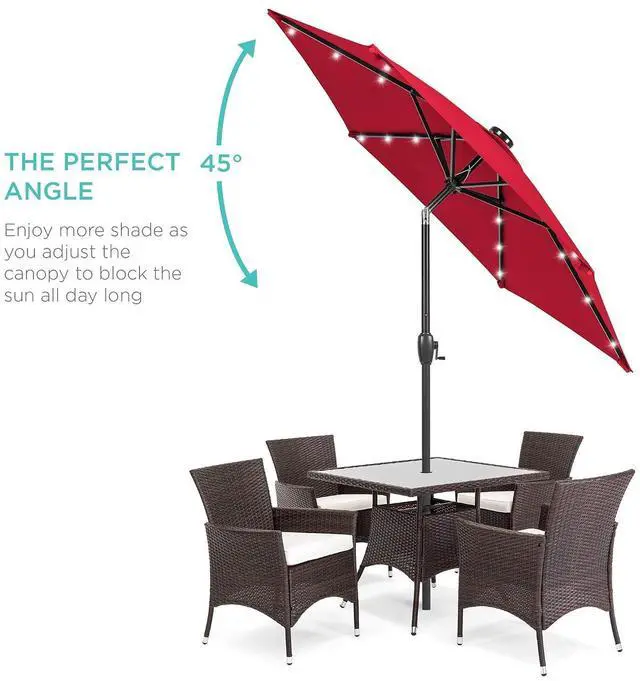 Alt view image 2 of 7 - 7.5ft Solar Umbrella LED Lighted Patio Umbrella, Table Market Umbrella with Tilt and Crank, Outdoor Umbrella for Garden, Deck, Backyard, Pool and Beach - Red
