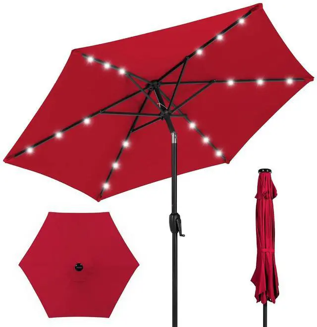 Main image of 7.5ft Solar Umbrella LED Lighted Patio Umbrella, Table Market Umbrella with Tilt and Crank, Outdoor Umbrella for Garden, Deck, Backyard, Pool and Beach - Red