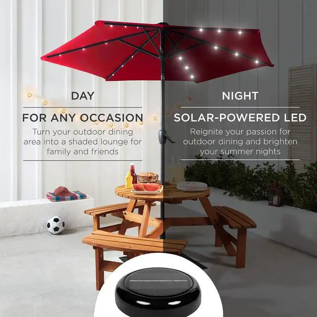 Alt view image 3 of 7 - 7.5ft Solar Umbrella LED Lighted Patio Umbrella, Table Market Umbrella with Tilt and Crank, Outdoor Umbrella for Garden, Deck, Backyard, Pool and Beach - Red