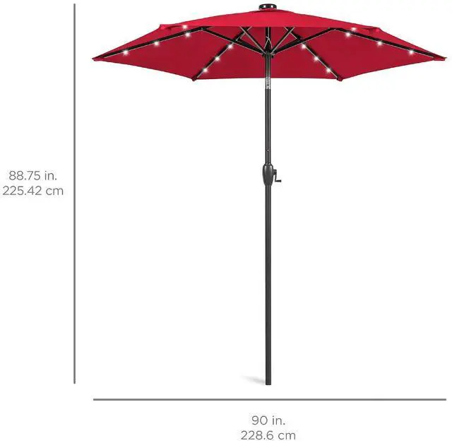 Alt view image 7 of 7 - 7.5ft Solar Umbrella LED Lighted Patio Umbrella, Table Market Umbrella with Tilt and Crank, Outdoor Umbrella for Garden, Deck, Backyard, Pool and Beach - Red