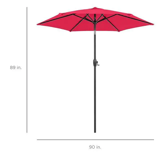 Alt view image 7 of 7 - 7.5ft Heavy-Duty Round Outdoor Market Table Patio Umbrella w/Steel Pole, Push Button Tilt, Easy Crank Lift - Hot Pink