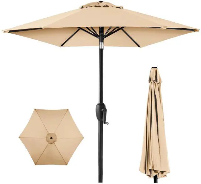 Main image of 7.5ft Heavy-Duty Round Outdoor Market Table Patio Umbrella w/Steel Pole, Push Button Tilt, Easy Crank Lift - Sand