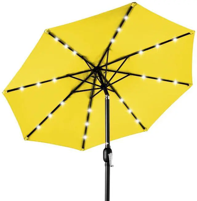 Main image of 10ft Solar Polyester LED Lighted Patio Umbrella w/Tilt Adjustment and UV-Resistant Fabric - Yellow