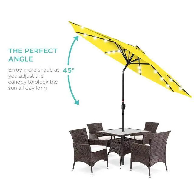 Alt view image 2 of 7 - 10ft Solar Polyester LED Lighted Patio Umbrella w/Tilt Adjustment and UV-Resistant Fabric - Yellow