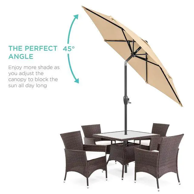 Alt view image 2 of 7 - 7.5ft Heavy-Duty Round Outdoor Market Table Patio Umbrella w/Steel Pole, Push Button Tilt, Easy Crank Lift - Sand