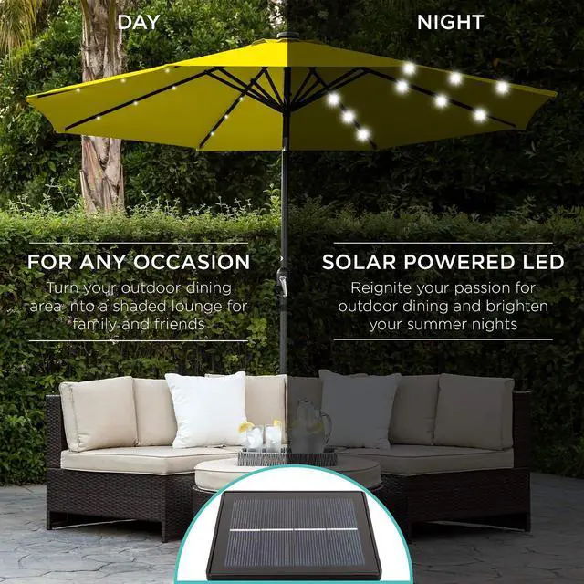 Alt view image 3 of 7 - 10ft Solar Polyester LED Lighted Patio Umbrella w/Tilt Adjustment and UV-Resistant Fabric - Yellow