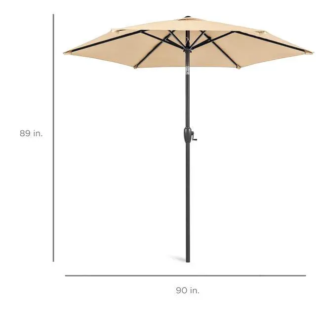 Alt view image 7 of 7 - 7.5ft Heavy-Duty Round Outdoor Market Table Patio Umbrella w/Steel Pole, Push Button Tilt, Easy Crank Lift - Sand