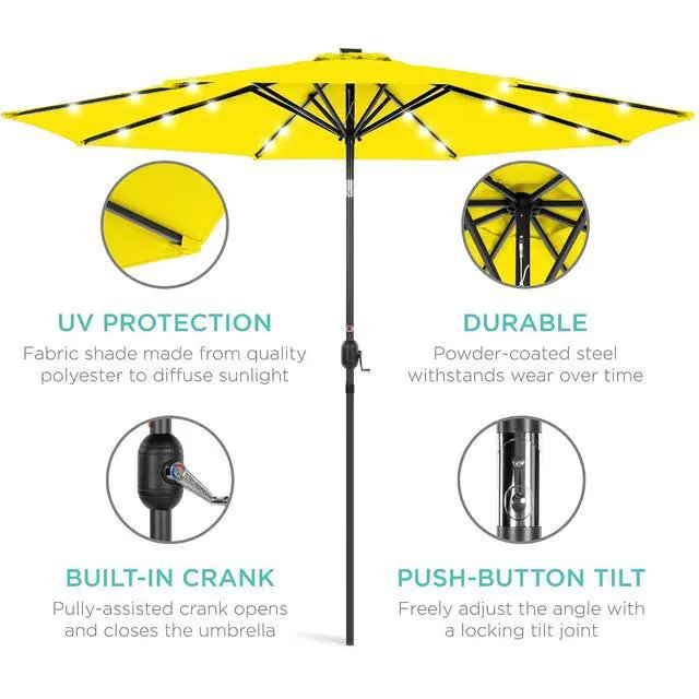 Alt view image 5 of 7 - 10ft Solar Polyester LED Lighted Patio Umbrella w/Tilt Adjustment and UV-Resistant Fabric - Yellow