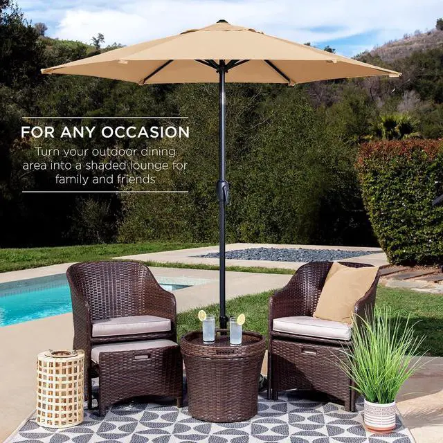 Alt view image 3 of 7 - 7.5ft Heavy-Duty Round Outdoor Market Table Patio Umbrella w/Steel Pole, Push Button Tilt, Easy Crank Lift - Sand