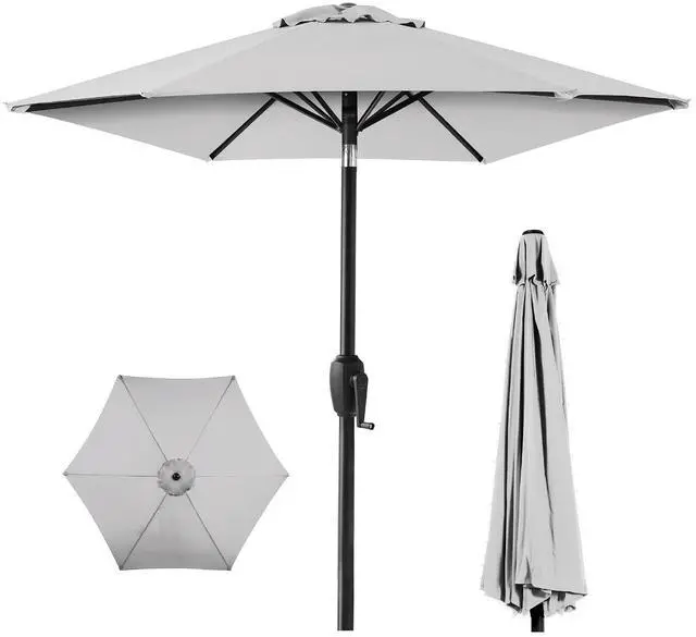 Main image of 7.5ft Heavy-Duty Round Outdoor Market Table Patio Umbrella w/Steel Pole, Push Button Tilt, Easy Crank Lift - Fog Gray