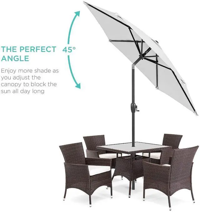 Alt view image 2 of 7 - 7.5ft Heavy-Duty Round Outdoor Market Table Patio Umbrella w/Steel Pole, Push Button Tilt, Easy Crank Lift - Fog Gray