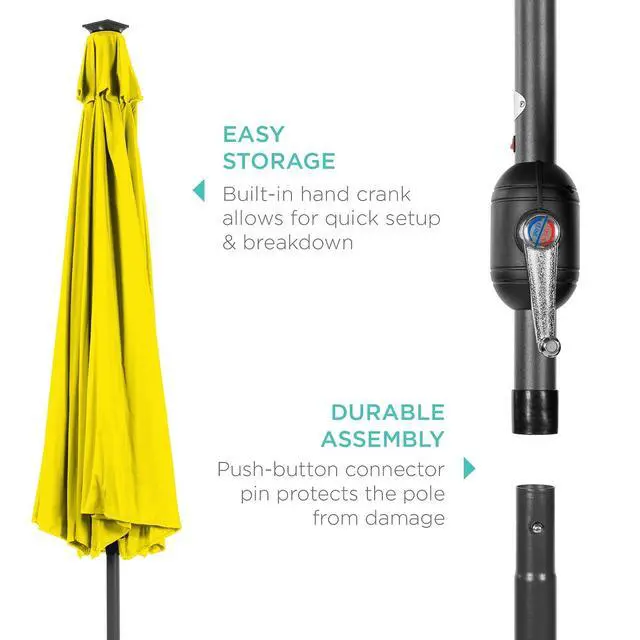 Alt view image 6 of 7 - 10ft Solar Polyester LED Lighted Patio Umbrella w/Tilt Adjustment and UV-Resistant Fabric - Yellow