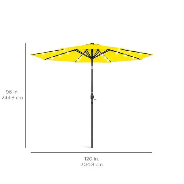 Alt view image 7 of 7 - 10ft Solar Polyester LED Lighted Patio Umbrella w/Tilt Adjustment and UV-Resistant Fabric - Yellow