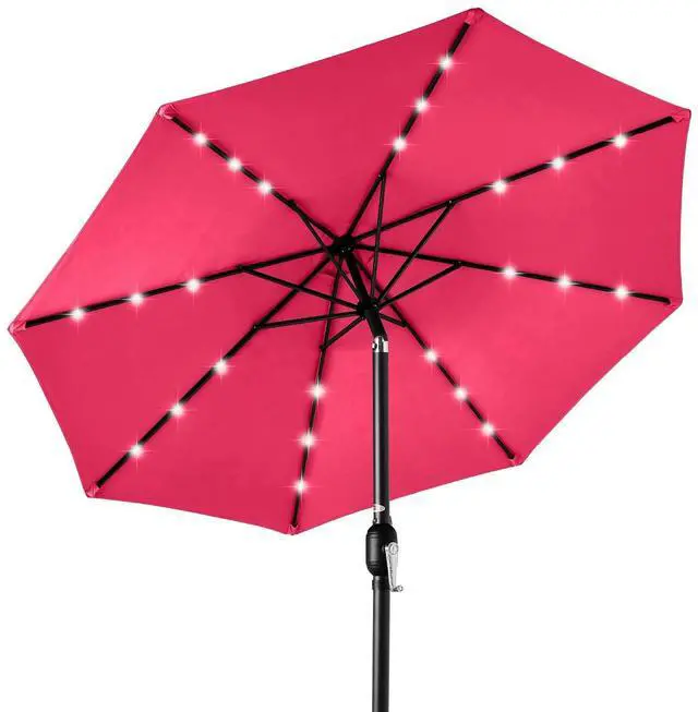 Main image of 10ft Solar Polyester LED Lighted Patio Umbrella w/Tilt Adjustment and UV-Resistant Fabric - Hot Pink
