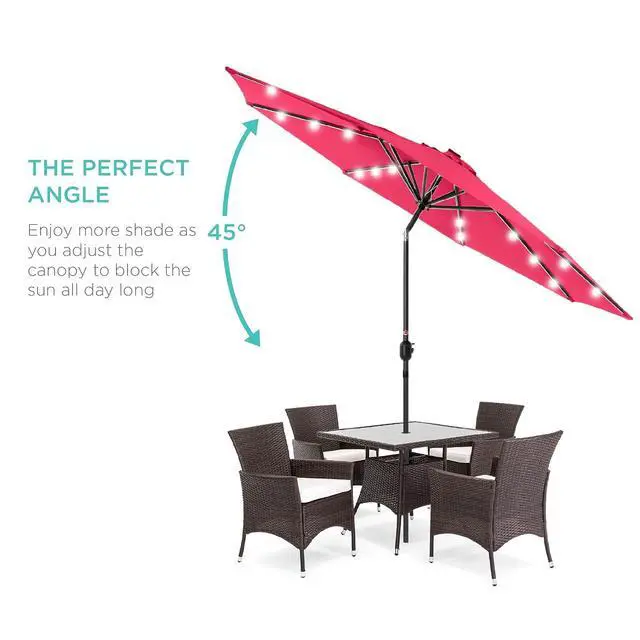 Alt view image 2 of 7 - 10ft Solar Polyester LED Lighted Patio Umbrella w/Tilt Adjustment and UV-Resistant Fabric - Hot Pink
