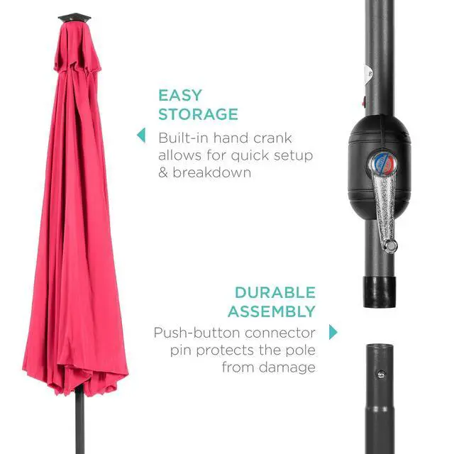 Alt view image 6 of 7 - 10ft Solar Polyester LED Lighted Patio Umbrella w/Tilt Adjustment and UV-Resistant Fabric - Hot Pink