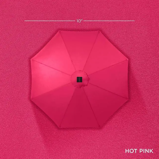Alt view image 4 of 7 - 10ft Solar Polyester LED Lighted Patio Umbrella w/Tilt Adjustment and UV-Resistant Fabric - Hot Pink