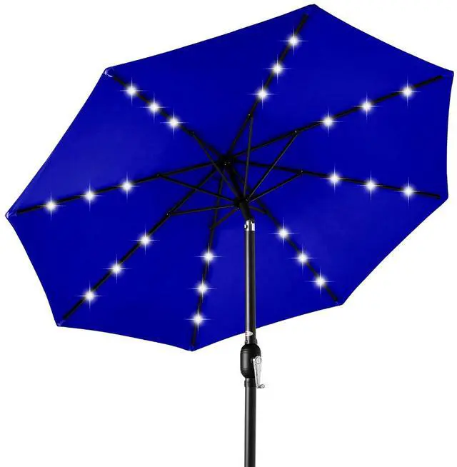 Main image of 10ft Solar Polyester LED Lighted Patio Umbrella w/Tilt Adjustment and UV-Resistant Fabric - Resort Blue