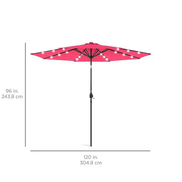 Alt view image 7 of 7 - 10ft Solar Polyester LED Lighted Patio Umbrella w/Tilt Adjustment and UV-Resistant Fabric - Hot Pink