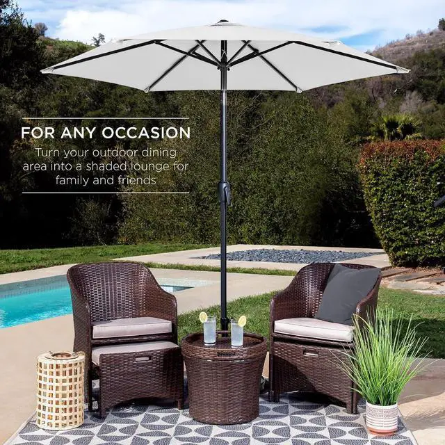 Alt view image 3 of 7 - 7.5ft Heavy-Duty Round Outdoor Market Table Patio Umbrella w/Steel Pole, Push Button Tilt, Easy Crank Lift - Fog Gray