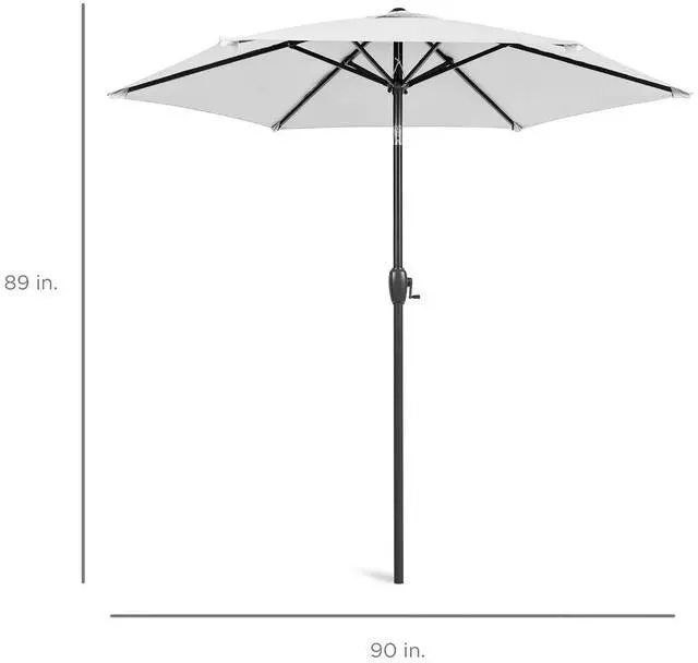 Alt view image 7 of 7 - 7.5ft Heavy-Duty Round Outdoor Market Table Patio Umbrella w/Steel Pole, Push Button Tilt, Easy Crank Lift - Fog Gray