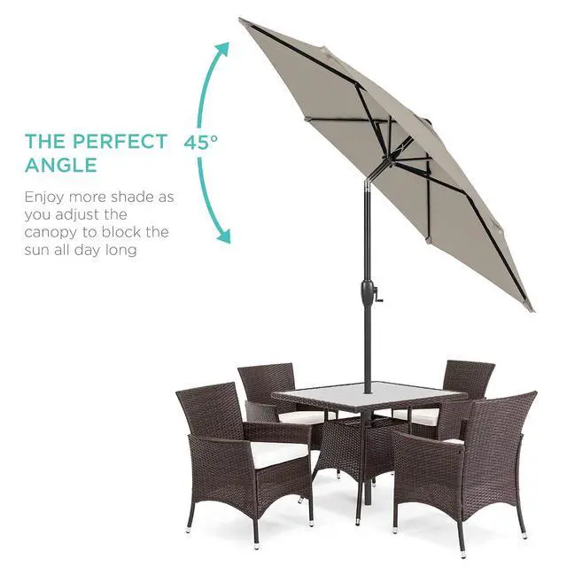Alt view image 2 of 7 - 7.5ft Heavy-Duty Round Outdoor Market Table Patio Umbrella w/Steel Pole, Push Button Tilt, Easy Crank Lift - Beige