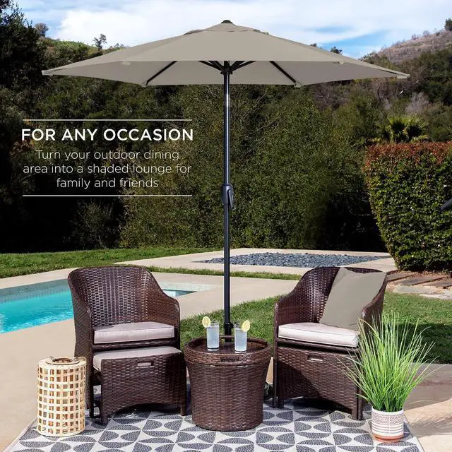 Alt view image 3 of 7 - 7.5ft Heavy-Duty Round Outdoor Market Table Patio Umbrella w/Steel Pole, Push Button Tilt, Easy Crank Lift - Beige