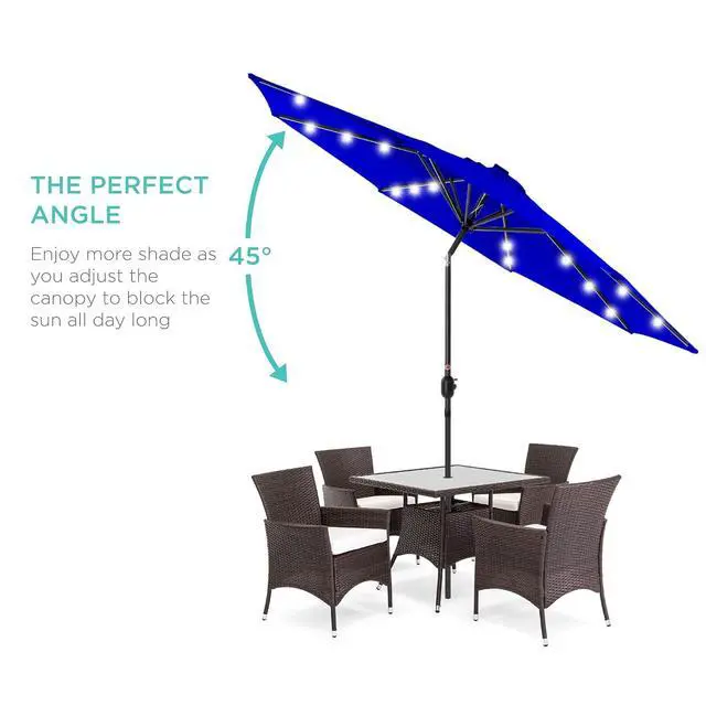 Alt view image 2 of 7 - 10ft Solar Polyester LED Lighted Patio Umbrella w/Tilt Adjustment and UV-Resistant Fabric - Resort Blue