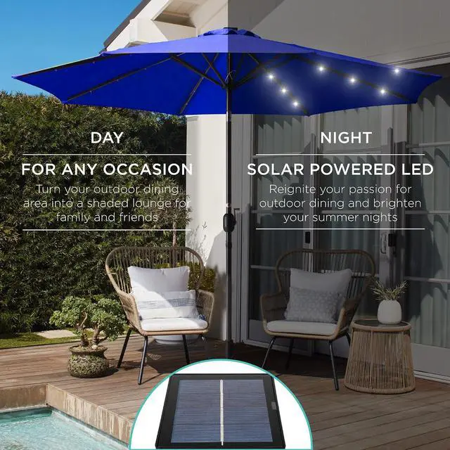 Alt view image 3 of 7 - 10ft Solar Polyester LED Lighted Patio Umbrella w/Tilt Adjustment and UV-Resistant Fabric - Resort Blue
