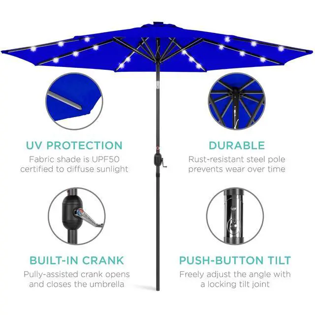 Alt view image 5 of 7 - 10ft Solar Polyester LED Lighted Patio Umbrella w/Tilt Adjustment and UV-Resistant Fabric - Resort Blue