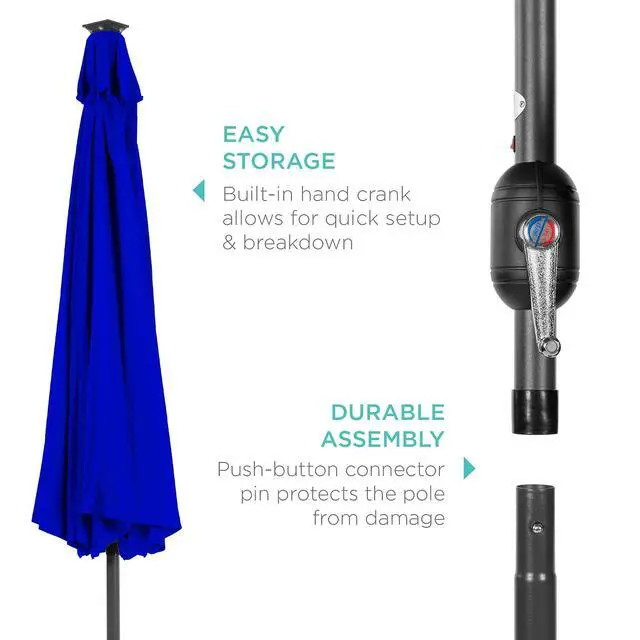Alt view image 6 of 7 - 10ft Solar Polyester LED Lighted Patio Umbrella w/Tilt Adjustment and UV-Resistant Fabric - Resort Blue