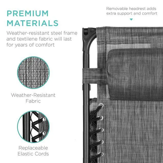 Alt view image 6 of 7 - Folding Zero Gravity Outdoor Recliner Patio Lounge Chair w/Adjustable Canopy Shade, Headrest, Side Accessory Tray, Textilene Mesh - Gray