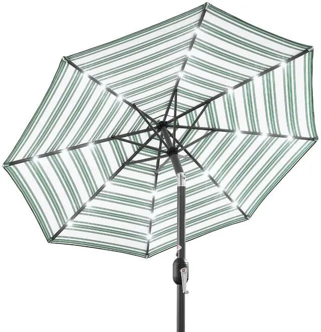 Main image of 10ft Solar Polyester LED Lighted Patio Umbrella w/Tilt Adjustment and UV-Resistant Fabric - Striped Green