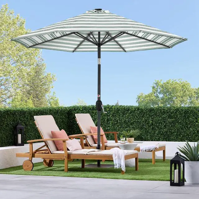 Alt view image 3 of 7 - 10ft Solar Polyester LED Lighted Patio Umbrella w/Tilt Adjustment and UV-Resistant Fabric - Striped Green