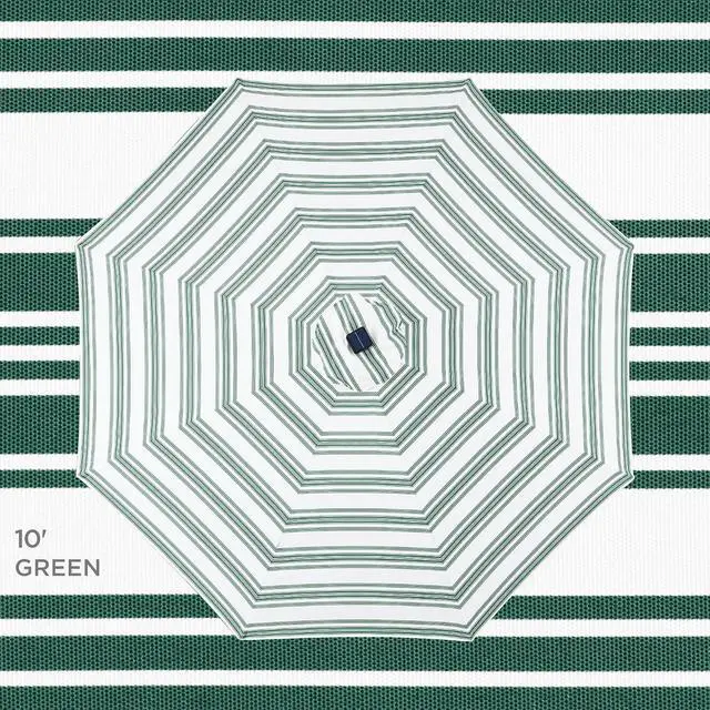 Alt view image 4 of 7 - 10ft Solar Polyester LED Lighted Patio Umbrella w/Tilt Adjustment and UV-Resistant Fabric - Striped Green