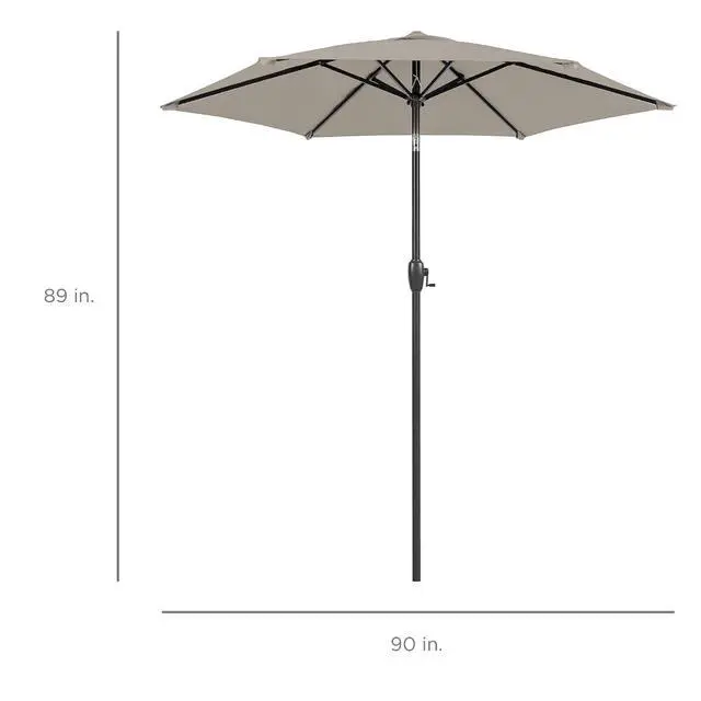 Alt view image 7 of 7 - 7.5ft Heavy-Duty Round Outdoor Market Table Patio Umbrella w/Steel Pole, Push Button Tilt, Easy Crank Lift - Beige