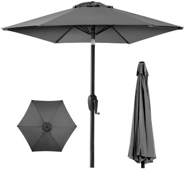 Main image of 7.5ft Heavy-Duty Round Outdoor Market Table Patio Umbrella w/Steel Pole, Push Button Tilt, Easy Crank Lift - Gray